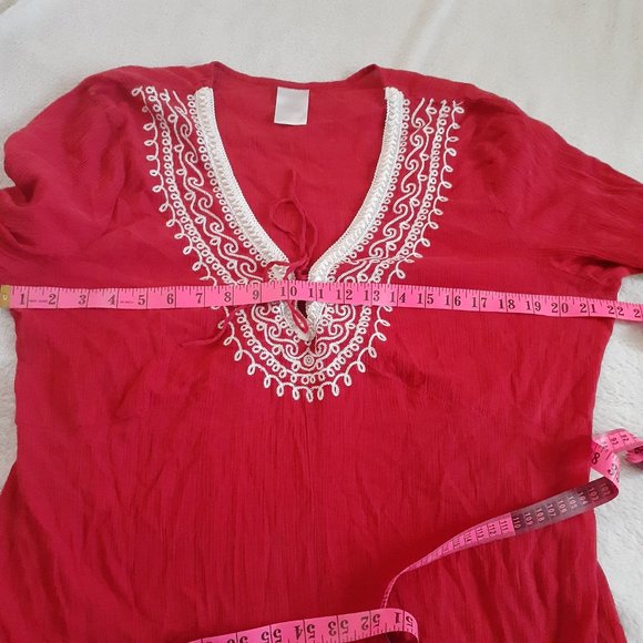 Red Embroidered Asymmetrical Long Sleeve Tunic - Picture 10 of 14